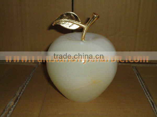 PAKISTAN SUPPLIER WHOLESALE 2017 NATURAL STONE ONYX APPLE WITH BRASS LEAF HANDICRAFTS