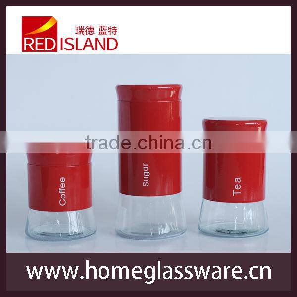 wholesale 3 pcs Glass candy bottle & storage jars with plastic gasket ring