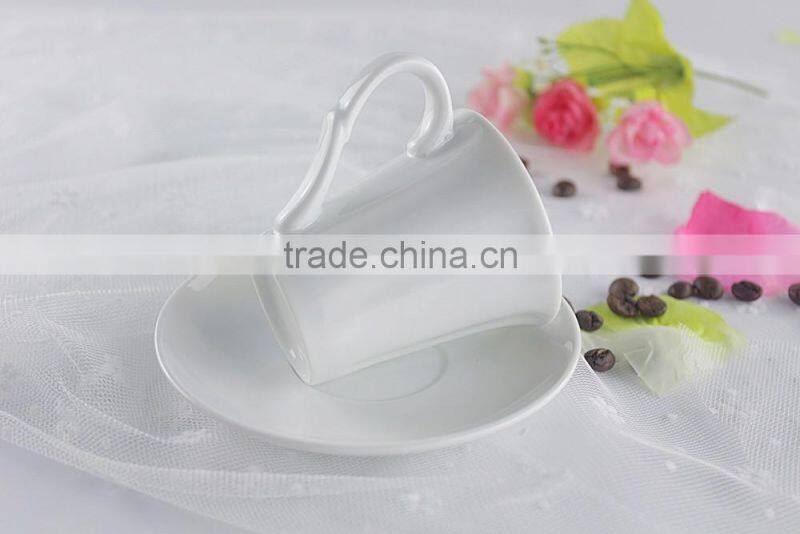 Custom logo white porcelain tea cup and saucer wholesale