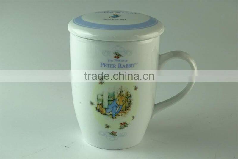 300ml Lovely ceramic coffee mug,milk mug with cap for promotion