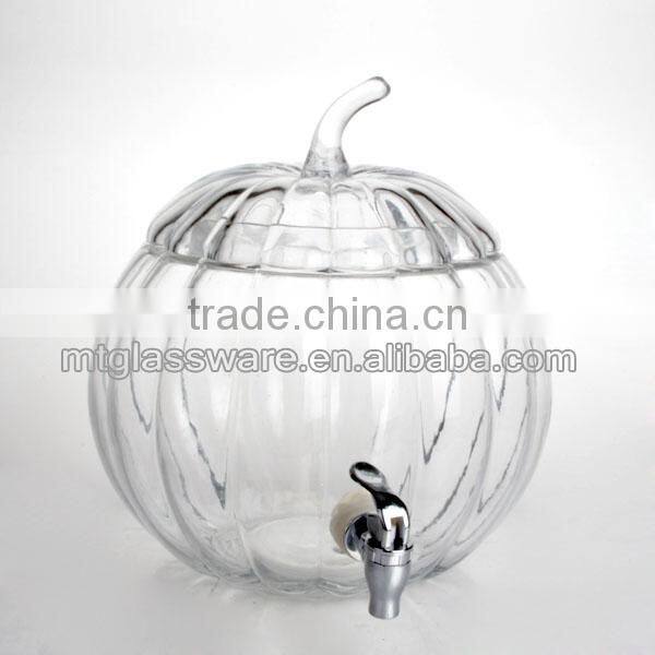 The shape of a pumpkin glass dispenser with metal stand