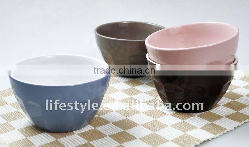 Set of 4pcs stoneware color-glazed bowl set with spoon with decal printing