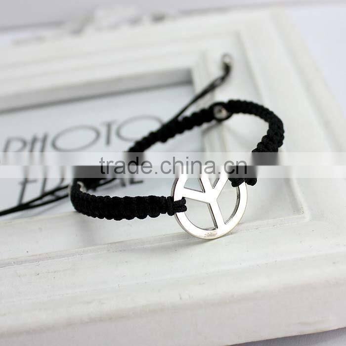 silver peace sign charm bracelet hand braied macrame bracelet friendship bracelet