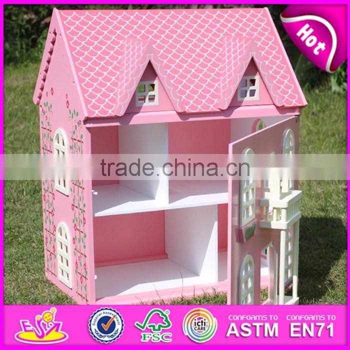 Best design pink house toys wooden dollhouse for girls W06A020