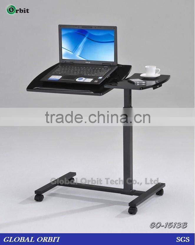Black Laptop Cart, Computer Stand with Adjustable Table Top and Casters