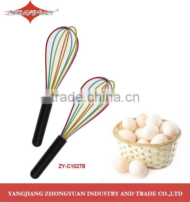 Food grade egg tool silicone coated head wires egg whisk with plastic handle