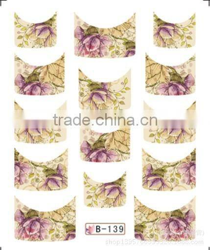 French half watermark fiower painting nails stick ,DIY Fashion Nail art