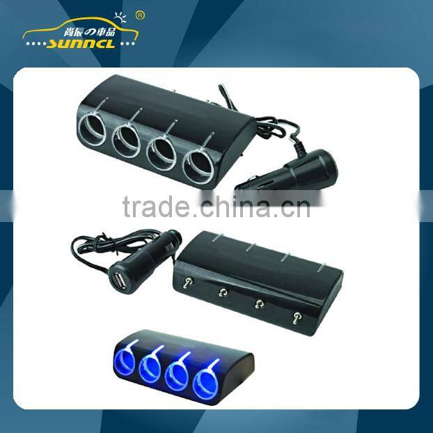 1 to 4 Car Cigarette Lighter Adapter Socket with Switch for iPhone , Tablet , Samsung