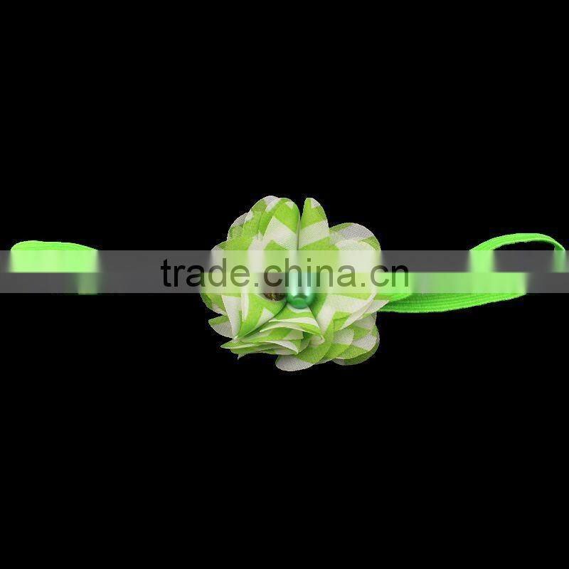 fabric chiffon flower headband with pearl beads center for kids hair accessories
