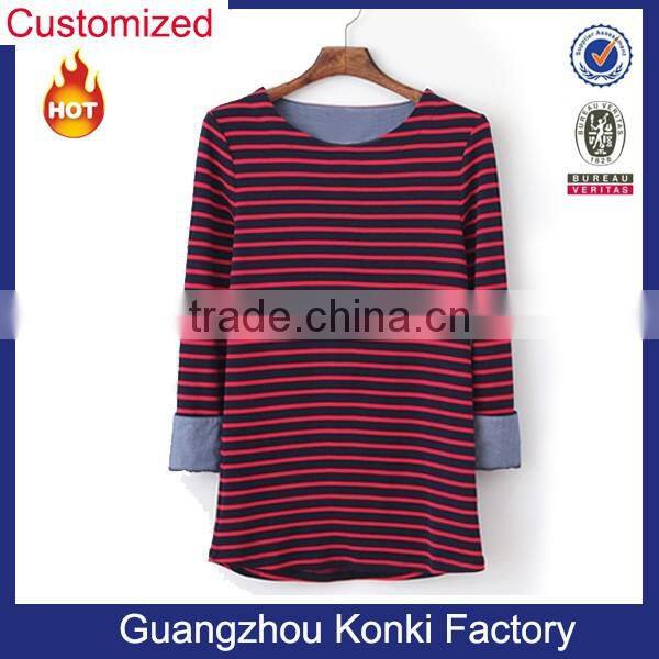 women big size red and white striped t-shirt short and long sleeves