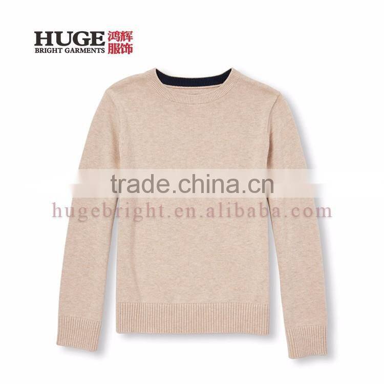 Long Sleeve Solid 100% Cotton Boys Round Neck Sweater