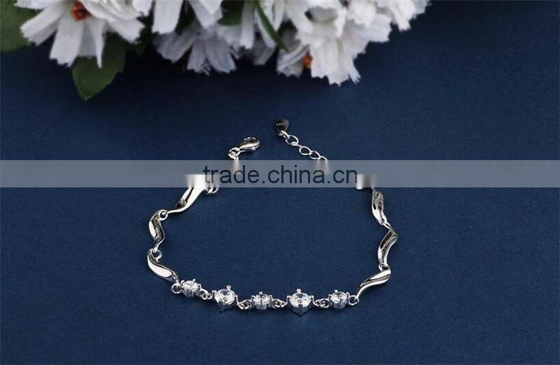 925 Sterling Silver Charms Fashion Design Zircon Twisted Bracelet