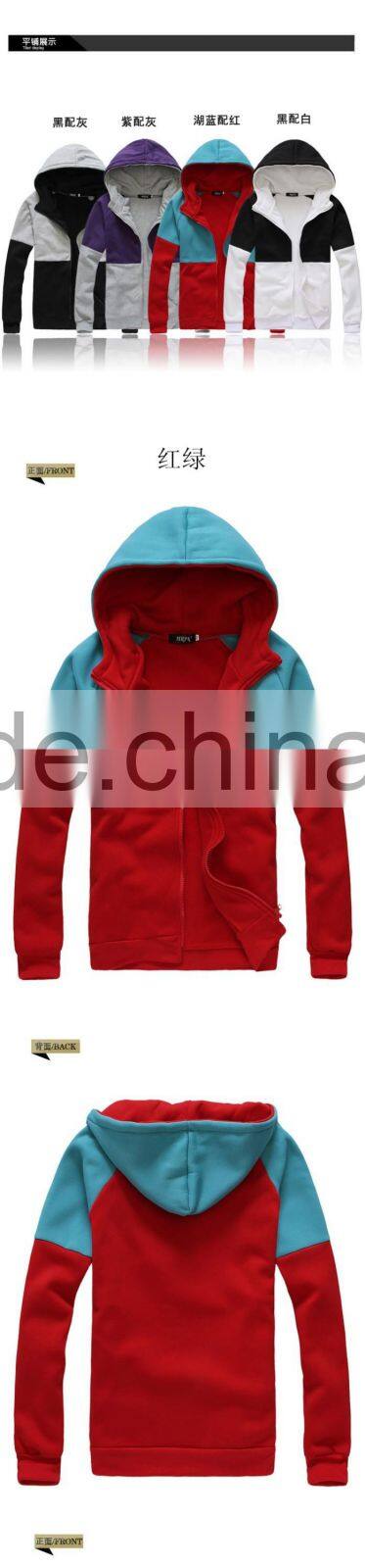 winter clothing thick color combined hooded jacket mens custom hoodies jacket