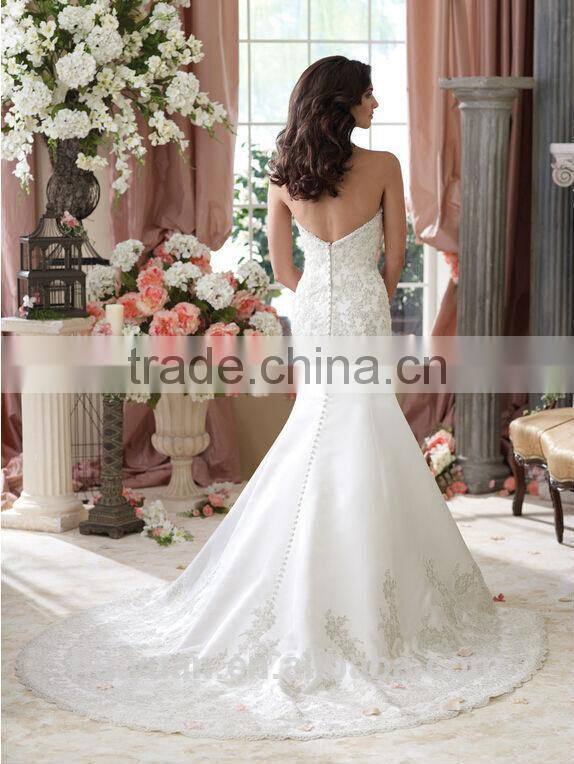 white strapless lace satin mermaid wedding dress