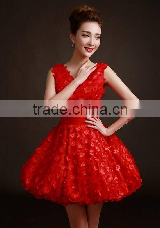 sexy short flower lace red fashion women dress