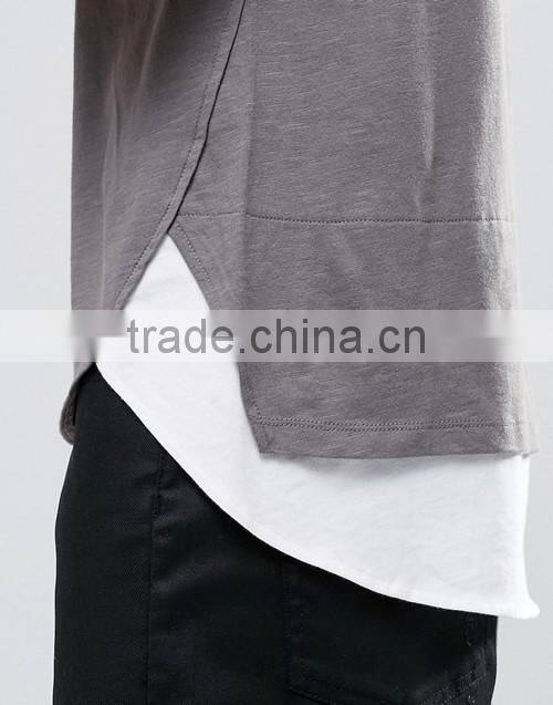 High quality plain super longline scoop curved hem t-shirt men