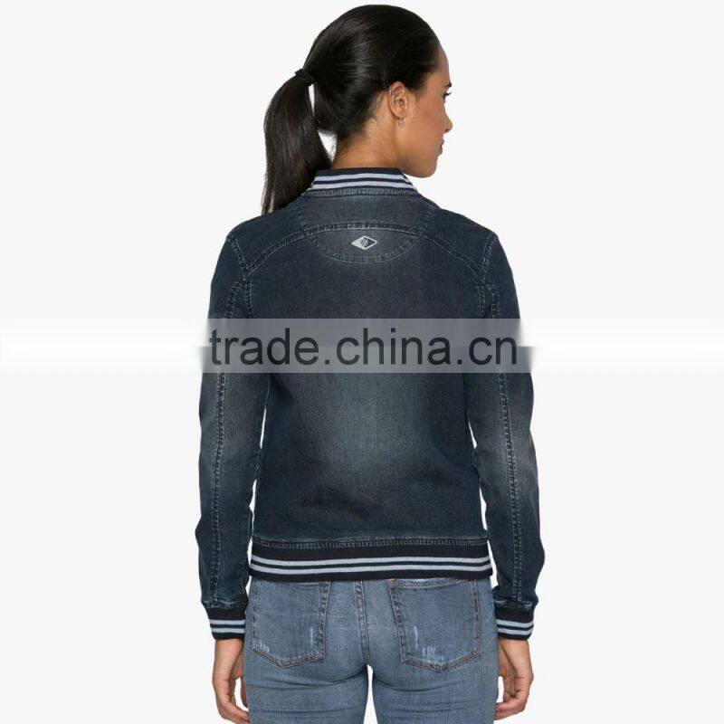 Blue Washed Women plain baseball jacket outdoor with Zipper wholesale