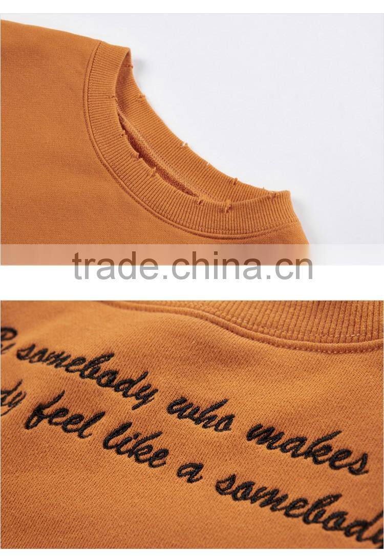 custom fashion women crew neck embroidered hoodie sweatshirt without hood