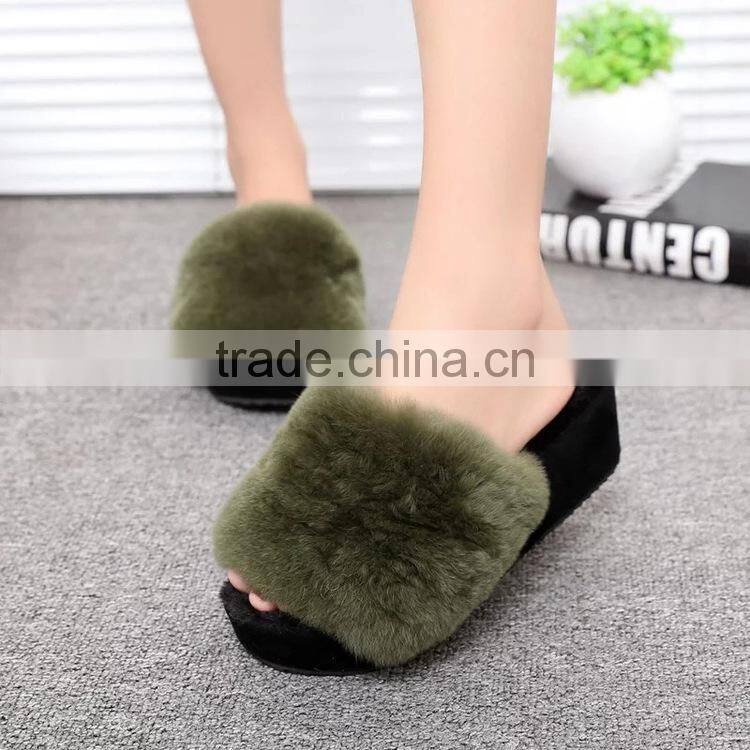 2017 Real Fox Fur Slippers Women Fashion Spring Summer Autumn Home Slides Indoor Outdoor Flat Flip Flops Fslipper-7