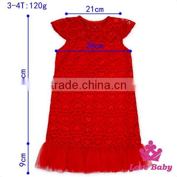 2017 New Design Children Party Red Lace Dress With Flower Belt Girl Skirt Vintage Lace Top Baby Frock