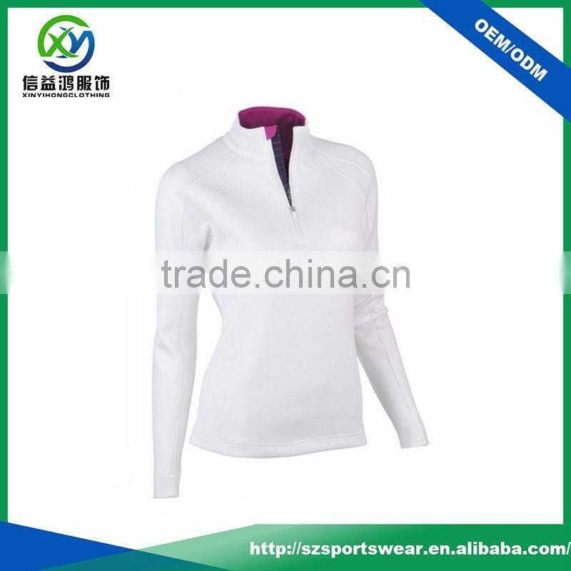 High Quality White Color With Purple Red Big Trims Women Fleece Pullover