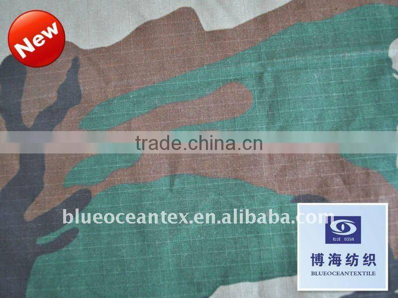 camo print on cotton ripstop fabric