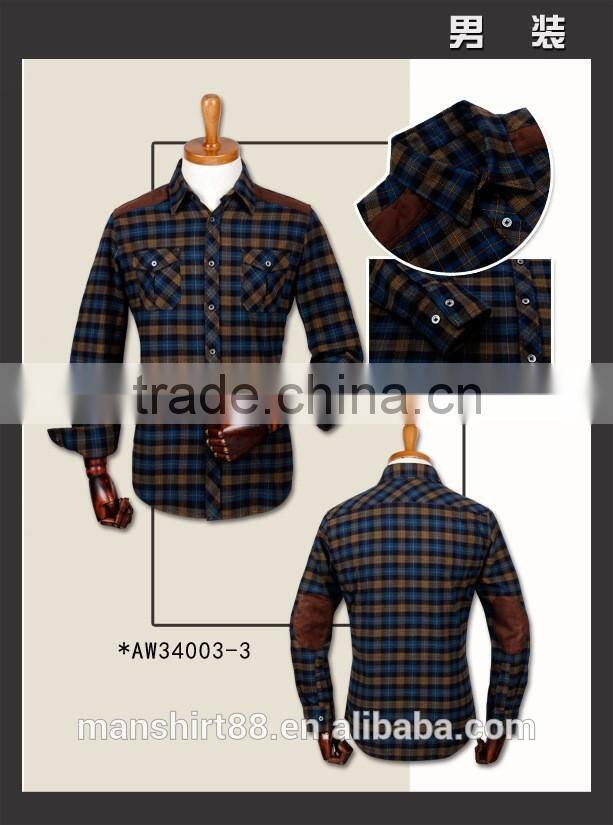 Latest design checked flannel men shirt with shoulder and elbow patch