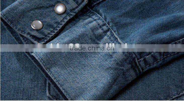 2016 men's 100% cotton washed denim/jeans body fit casual shirt