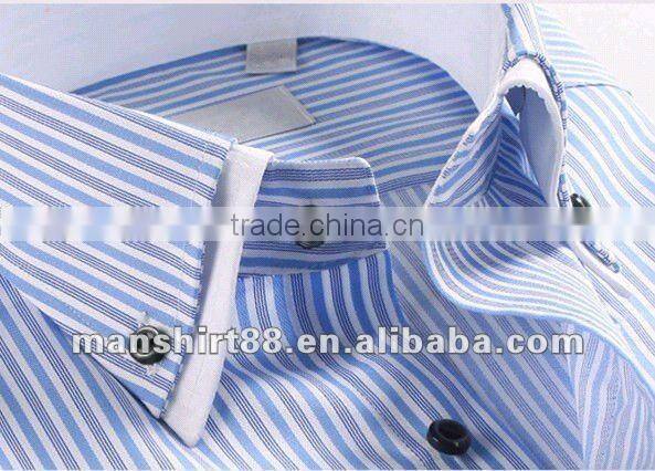 Exclusive style Yarn dyed Blue Stripes 100% Natural Cotton men's dress shirt with Double Collar&Cuff