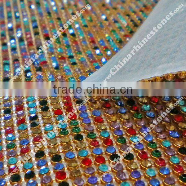 Iron on rhinestone mesh with metal base 3mm colorful rhinestone mesh for garment shoes jeans