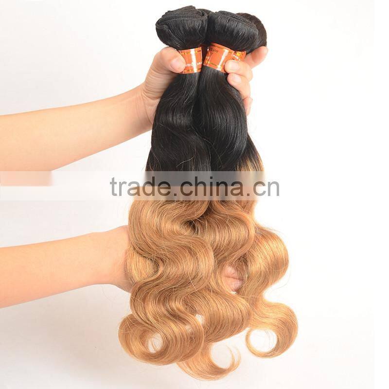 Wholease 1b/27 color sew in human hair weave ombre hair , Brazilian hair
