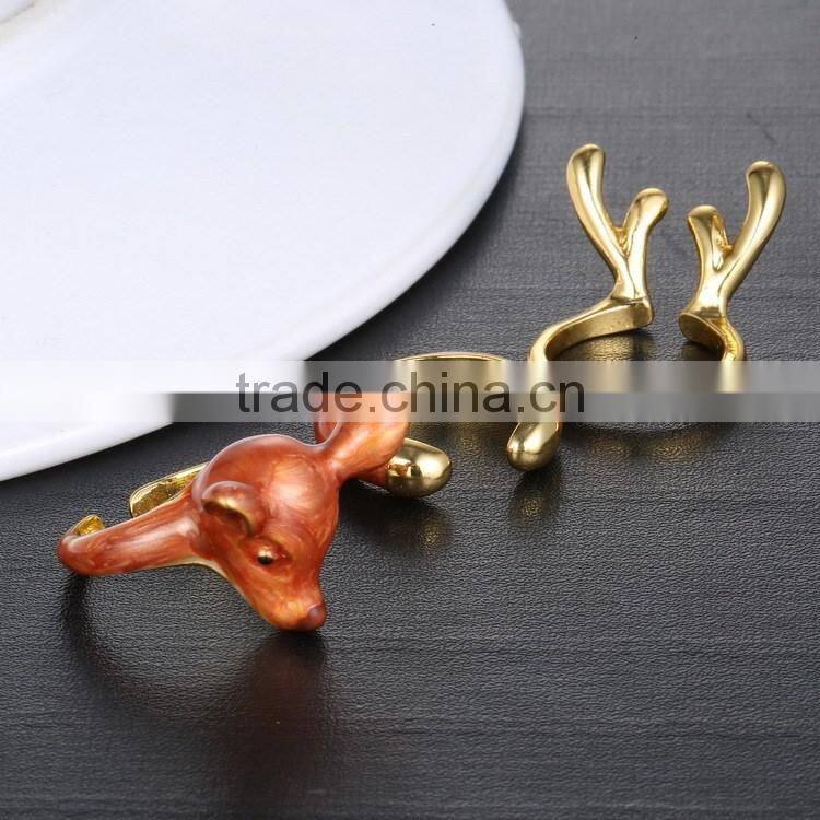 Christmas Antler Elk Deer Silver Knuckle Midi Ring 3 Pack