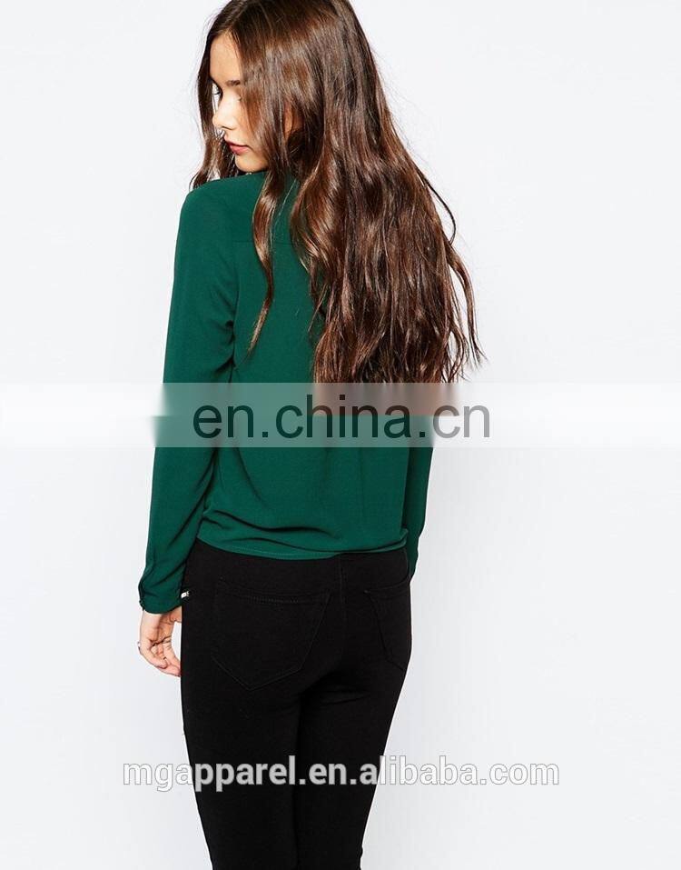 Latest fashion lady blouse design Stretch woven fabric V-neck blouses for women