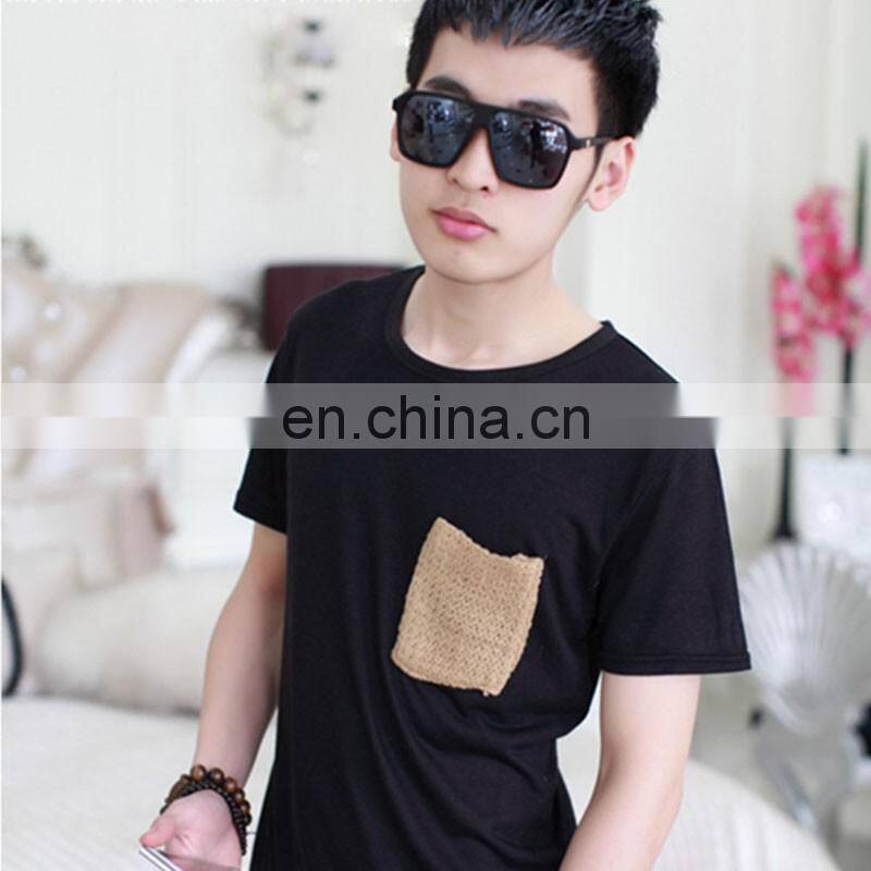 2017Peijiaxin Fashion Design Casual Style Plain Woolen Custom Collar Pocket Men Tshirt Pattern
