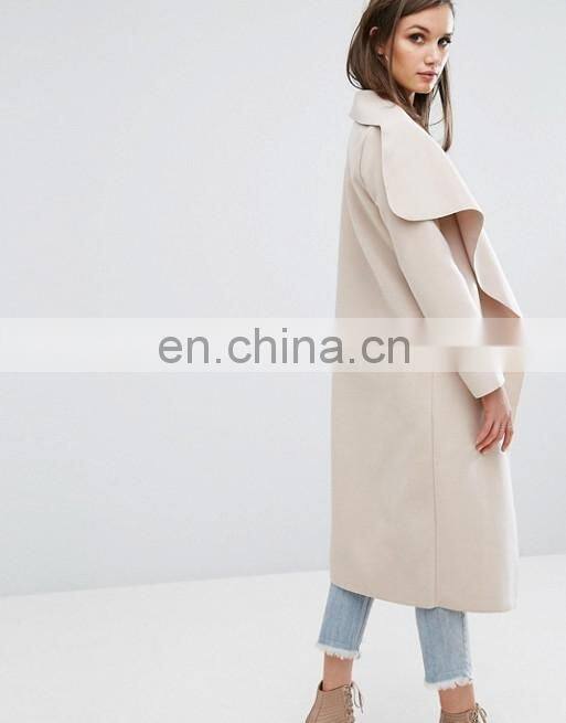 long style cream women loose dust coat with front open