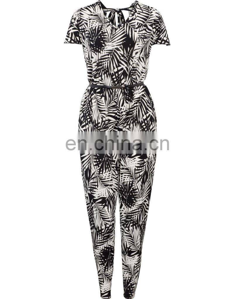 GuangZhou supplier new high fashion Boho Styles Leaf Print viscose Jumpsuit for Elegant Women