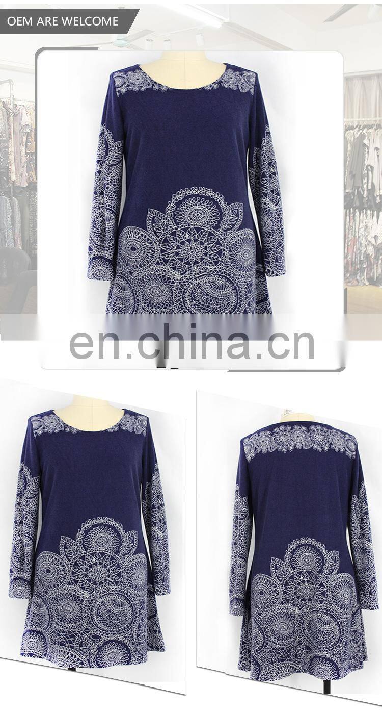 2017 Autumn European Style Ruffie hem big size ethnic printing tunic for middle age woman