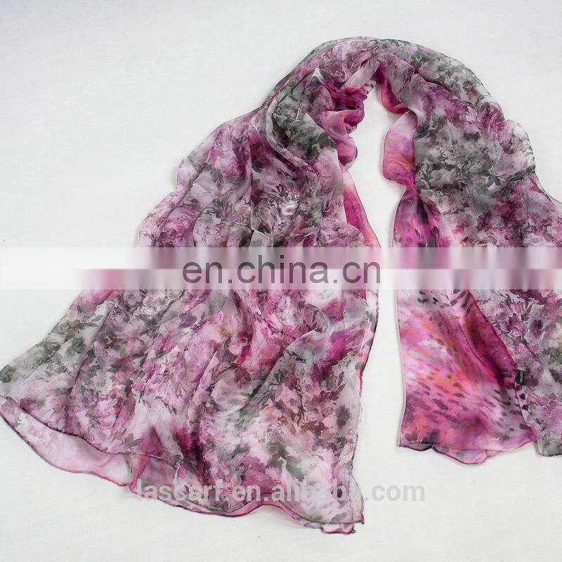 Environmental printing scarves women's flowers shawl Deep purple