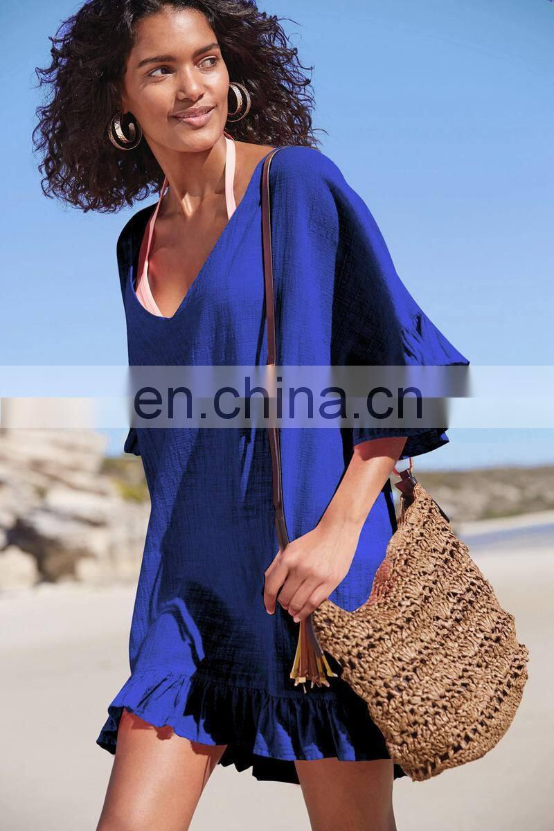 Black White Beach Deep V Neck Tunic Women White Bikini Cover Up Swimsuit Beach Dress Transparent Sundresses Swim Blouses