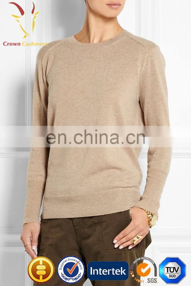 Crew neck sweater pattern pure cashmere pullover for lady