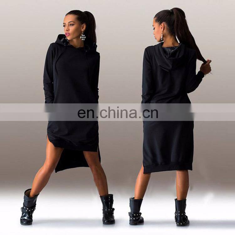 New Fashion Irregular Hooded Long Sleeve Dress Sweater Large Size Trendy Casual Split Skirt Manufacturer Wholesale