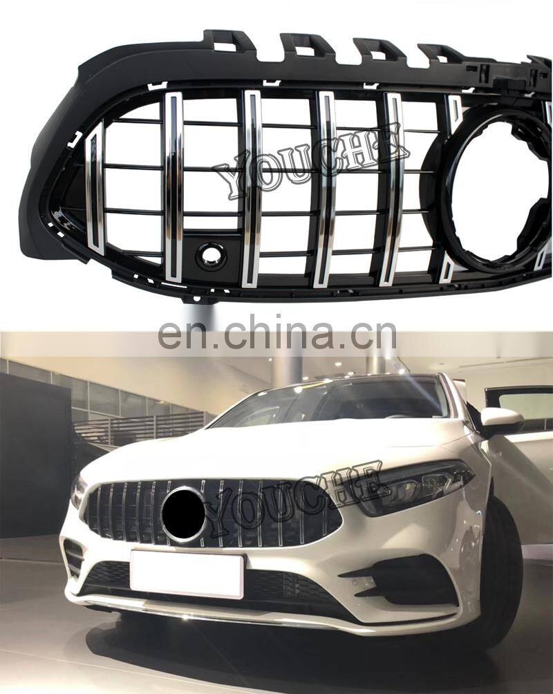 Silver color GT style ABS front bumper grille mesh hood for Mercedes Benz A class W177 2018+