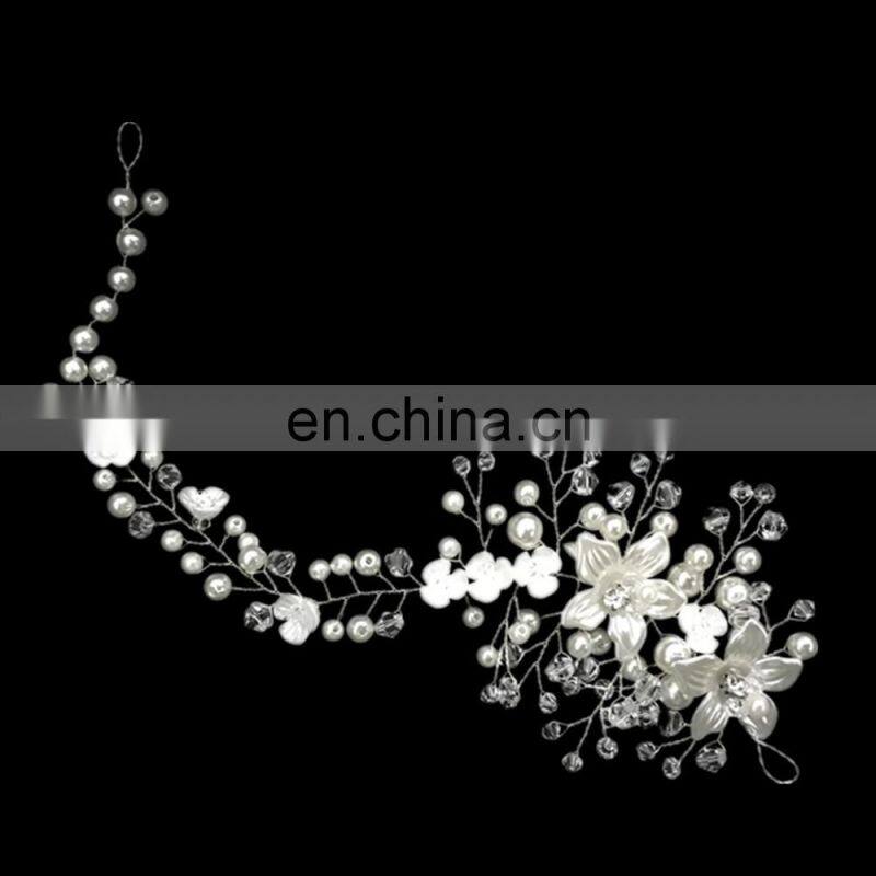 Flower Headwear Wedding Headband for Bride Crystal Pearls Women Tiara Bridal Headpieces Hair Jewelry Accessories