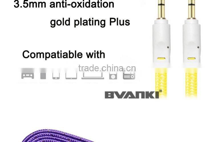 new products 2016 Quality nylon braided Aux cable 3.5mm male male colorful audio cable bulk buy from china