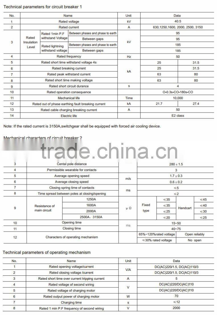 VHY1-40.5 electric breaker 33kv outdoor vacuum circuit breaker