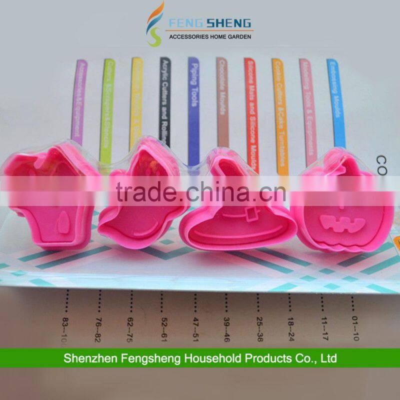 4pcs HALLOWEEN ICING CUTTERS PUMPKIN GHOST HOUSE PLUNGERS CAKE TOPPERS CUPCAKES