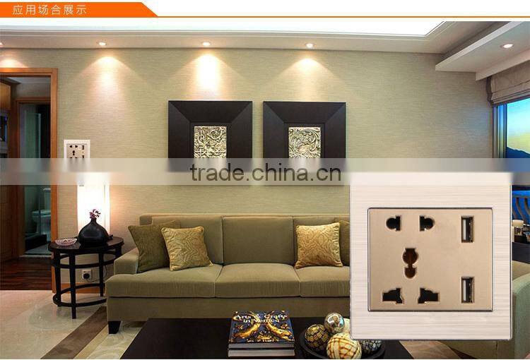 hot selling stainless steel material 5 pin plug socket with dual usb output