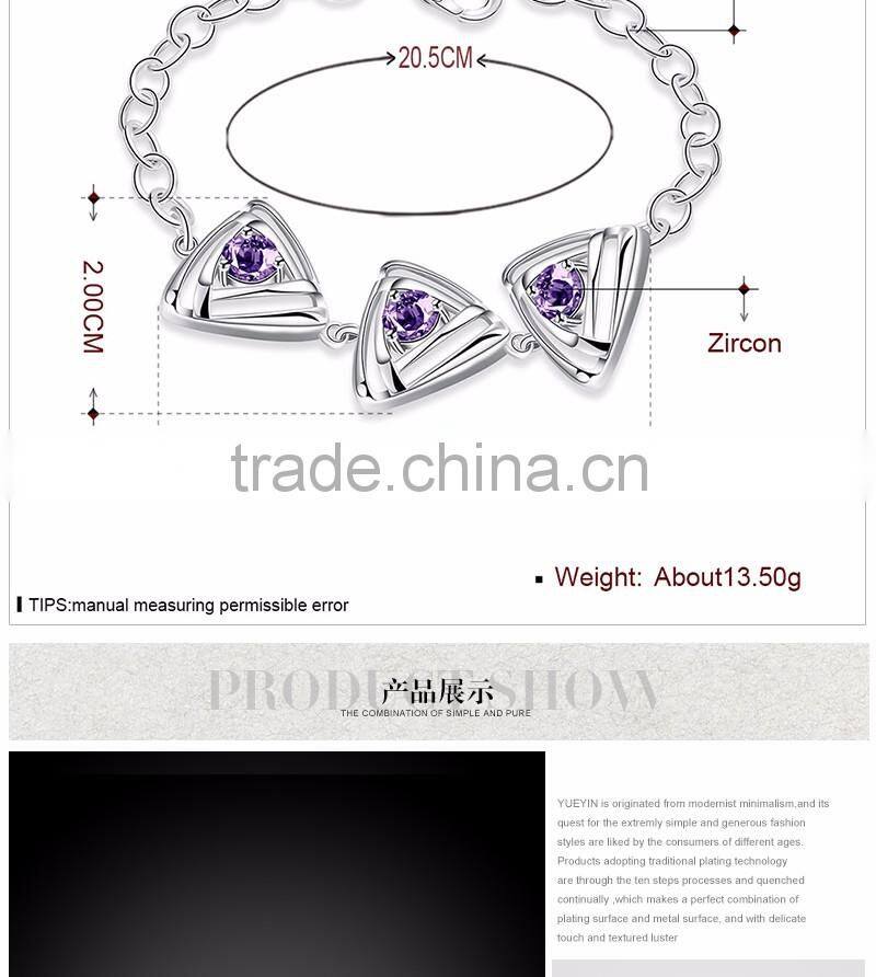 Fashion 925 silver plated circle thin chain bracelets with crystal