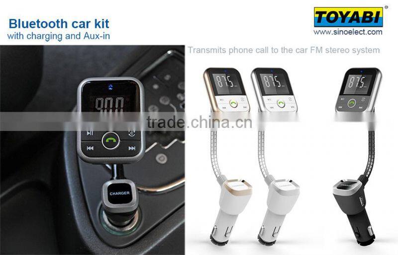 Wireless In Car Bluetooth FM Transmitter for Apple Android WP8 with Handsfree, Music Control and Charging