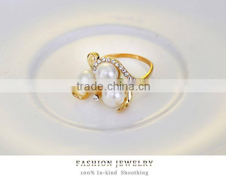 Gold Plated Elegant Fashion Inlaid Crystal Jewelry Sets Imitation Pearl Earrings Necklaces Ring Set For Women Wedding